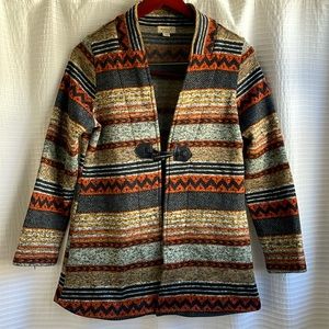 One World Live & Let Live Heavy Knit Sweater Jacket L Blk Orange Multi Southwest